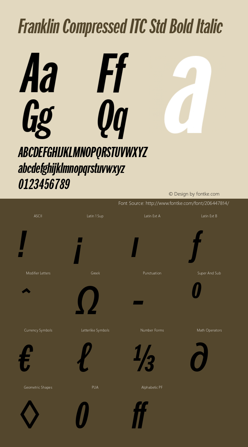 Franklin Compressed ITC Std Bold Italic Version 1.01图片样张