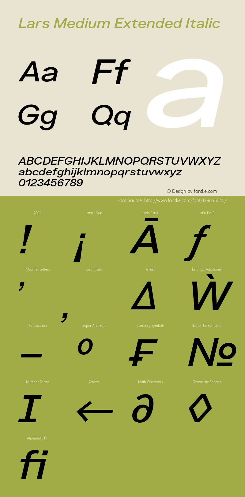 Lars Medium Extended Italic Version 2.000;PS 002.000;hotconv 1.0.88;makeotf.lib2.5.64775图片样张