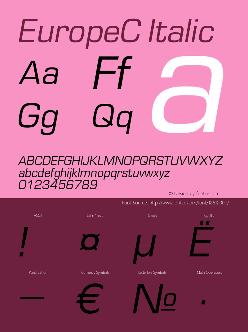 EuropeC Italic OTF 1.0;PS 004.001;Core 116;AOCW 1.0 161图片样张