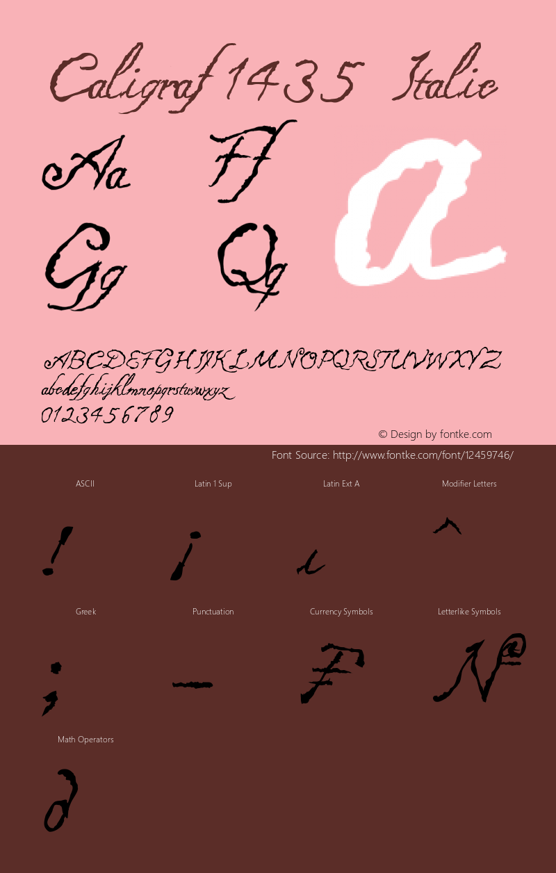 Caligraf 1435 Italic Version 1.00 October 28, 2015, initial release图片样张