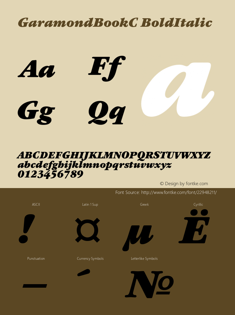 GaramondBookC Bold Italic Version 001.000图片样张