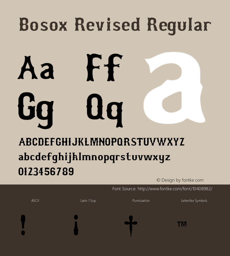 Bosox Revised Regular Macromedia Fontographer 4.1 6/6/03; additional characters added图片样张