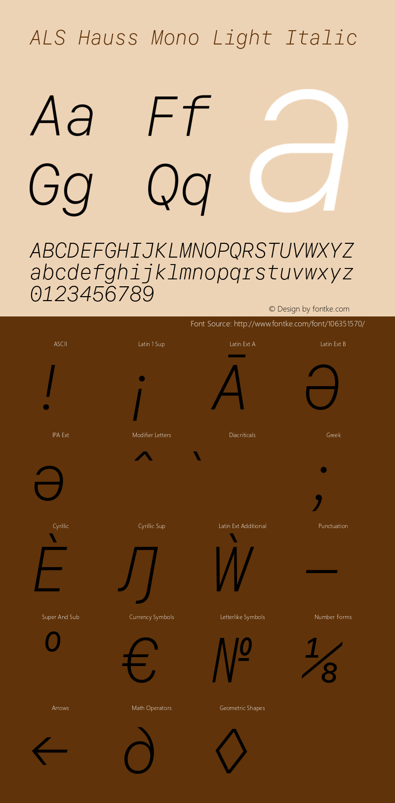 ALS Hauss Mono Light Italic Version 1.300;hotconv 1.0.109;makeotfexe 2.5.65596图片样张