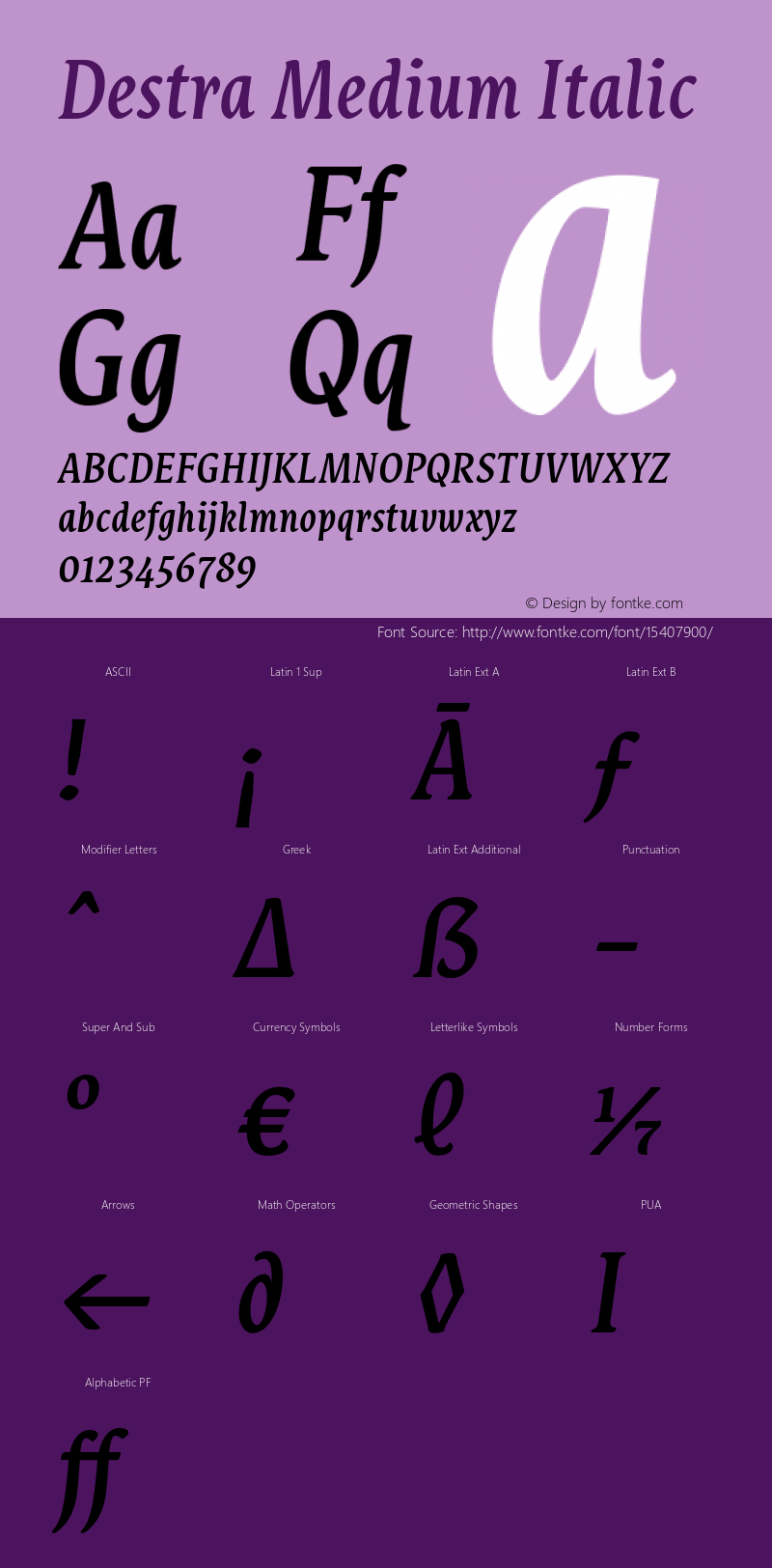 Destra Medium Italic Version 1.000 2015 initial release; ttfautohint (v1.3)图片样张