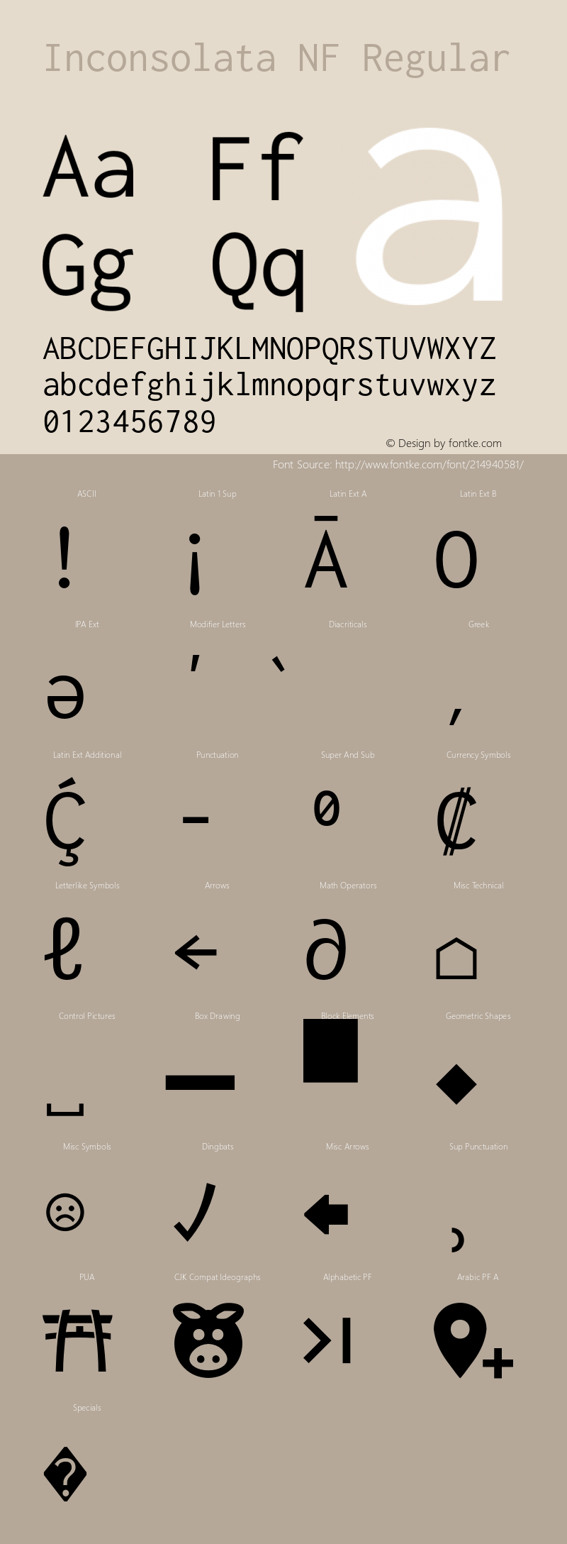 Inconsolata Regular Nerd Font Complete Windows Compatible Version 002.012;Nerd Fonts 2.1.0图片样张