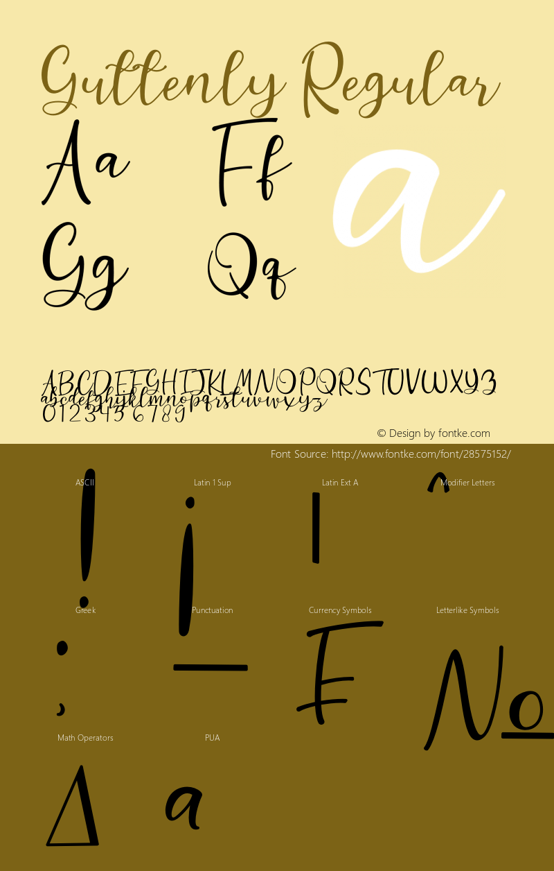 Guttenly Version 1.00;February 16, 2019;FontCreator 11.5.0.2427 64-bit图片样张