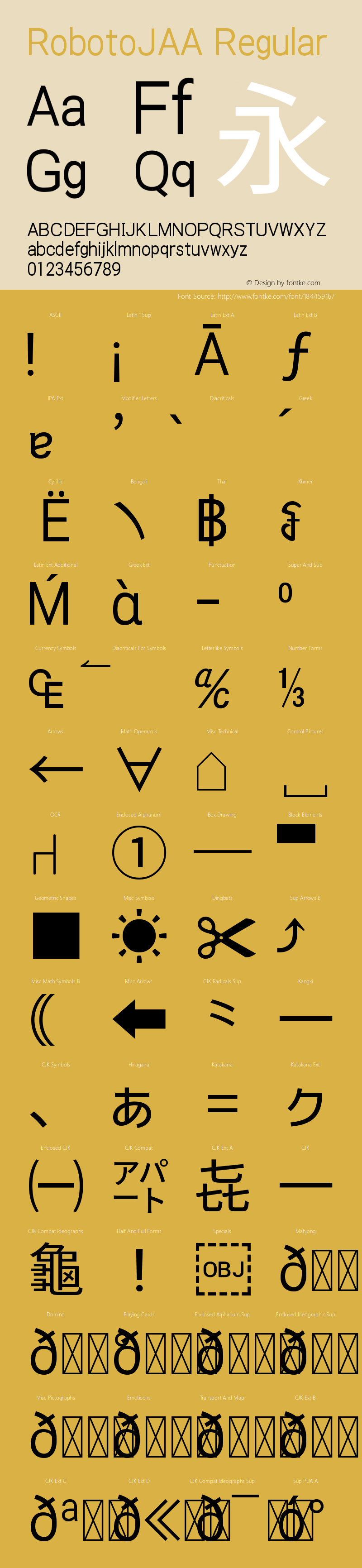 RobotoJAA Regular Version 2.04; 2016-10-24图片样张