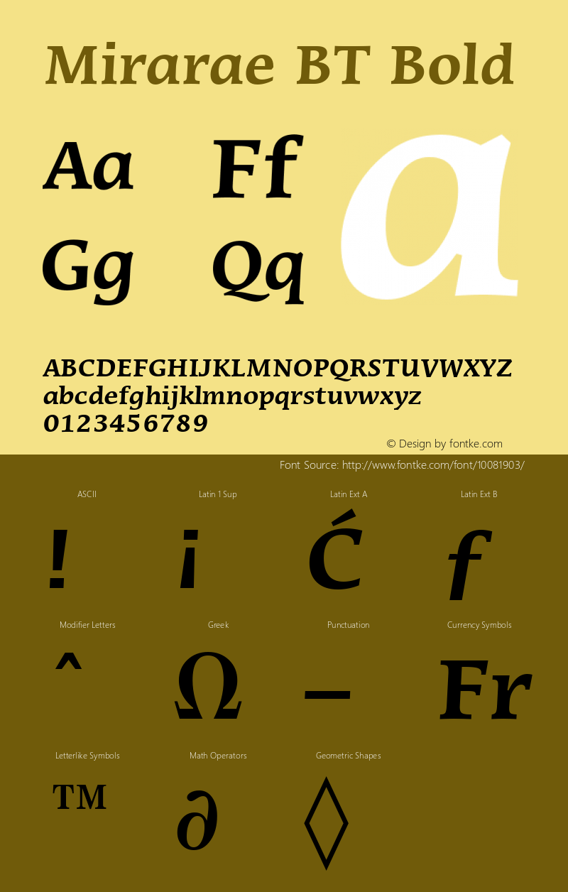 Mirarae BT Bold mfgpctt-v4.4 Dec 22 1998图片样张