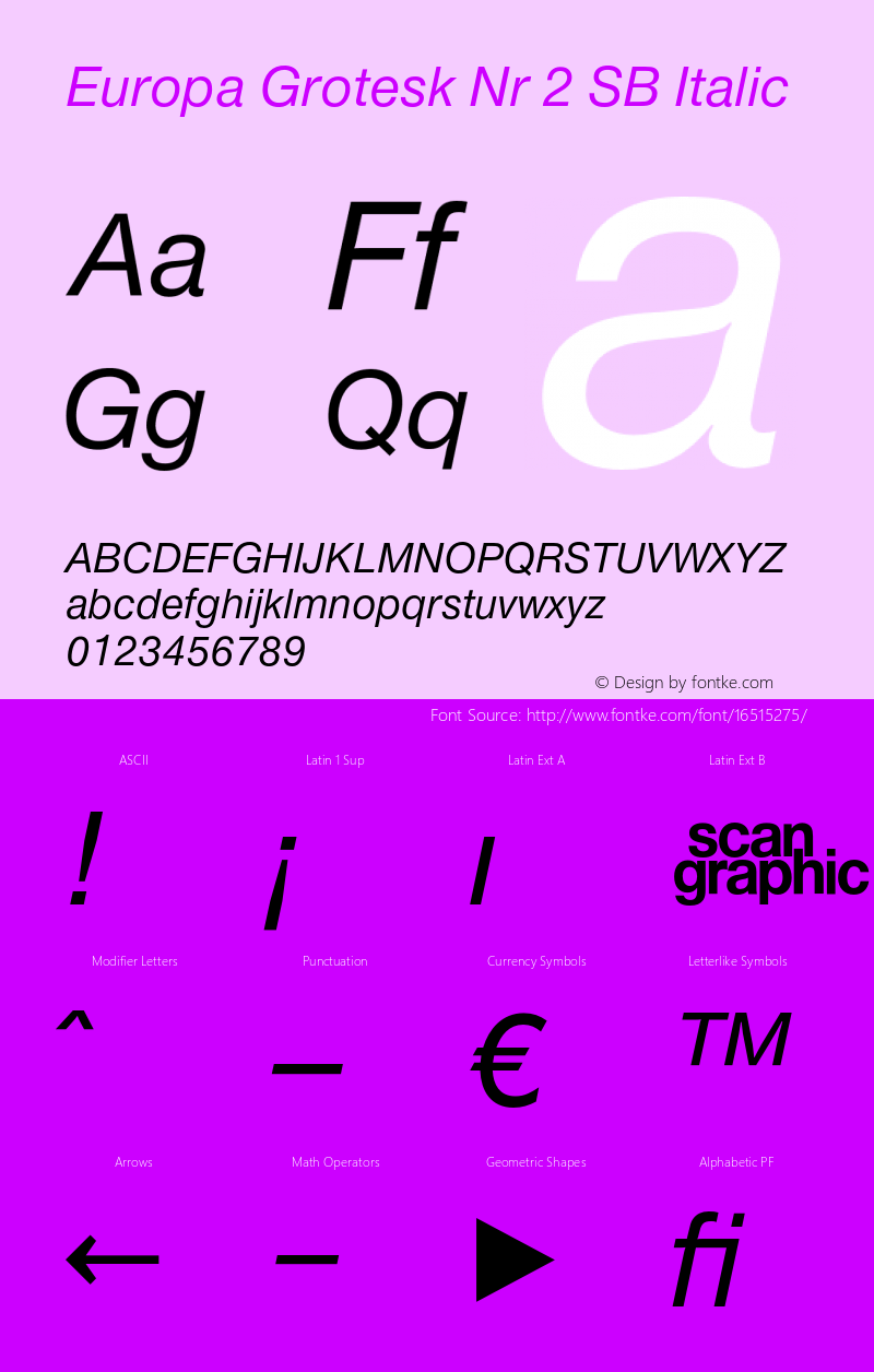 Europa Grotesk Nr 2 SB Italic Version 3.01 2014; ttfautohint (v1.3);com.myfonts.easy.efscangraphic.europa-grotesk-no-2-sb.ita.wfkit2.version.4rjS图片样张