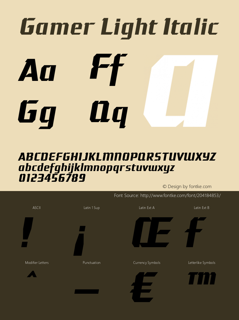 Gamer Light Italic Version 1.000图片样张