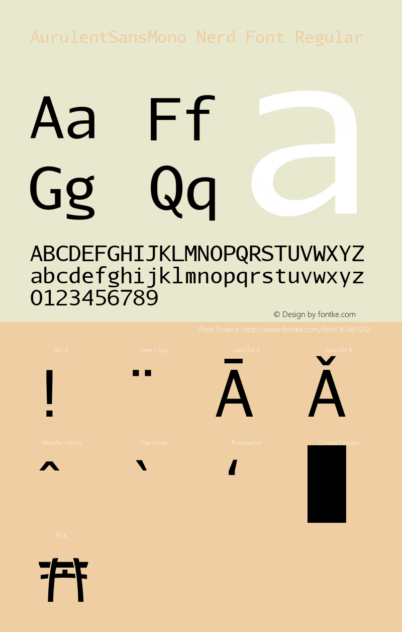 AurulentSansMono Nerd Font Regular Version 2007.05.04图片样张