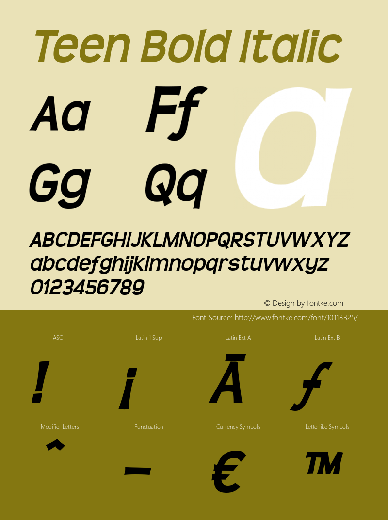 Teen Bold Italic Version 1.01 2003图片样张