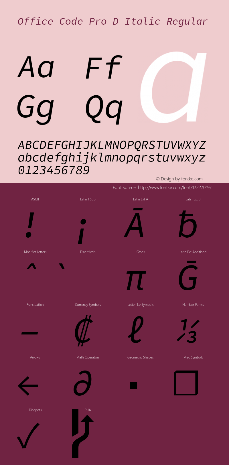 Office Code Pro D Italic Regular Version 1.004;PS 001.004;hotconv 1.0.70;makeotf.lib2.5.58329图片样张