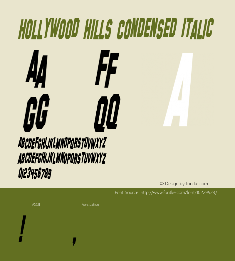 Hollywood Hills Condensed Italic 1.0图片样张