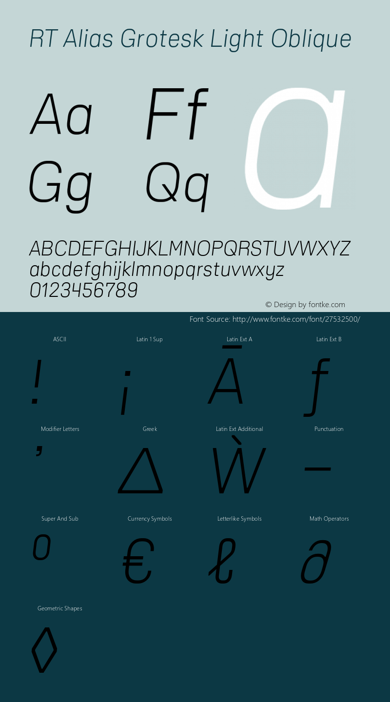 RT Alias Grotesk Light Oblique Version 1.000;PS 001.000;hotconv 1.0.88;makeotf.lib2.5.64775图片样张