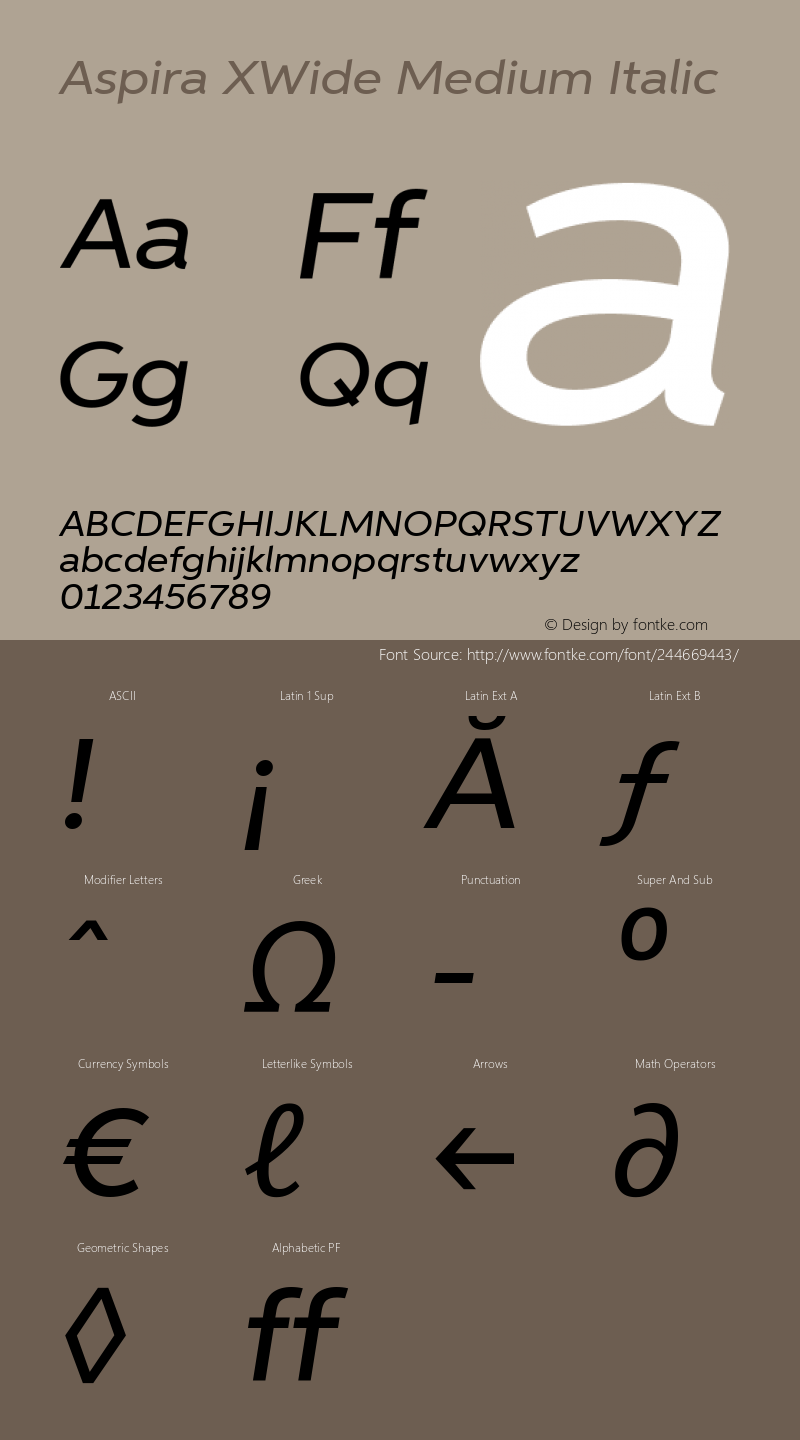 AspiraXWide-MediumIt Version 1.05          UltraPrecision Font图片样张