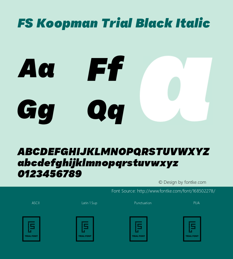 FS Koopman Trial Black Italic Version 1.001;PS 001.001;hotconv 1.0.88;makeotf.lib2.5.64775图片样张