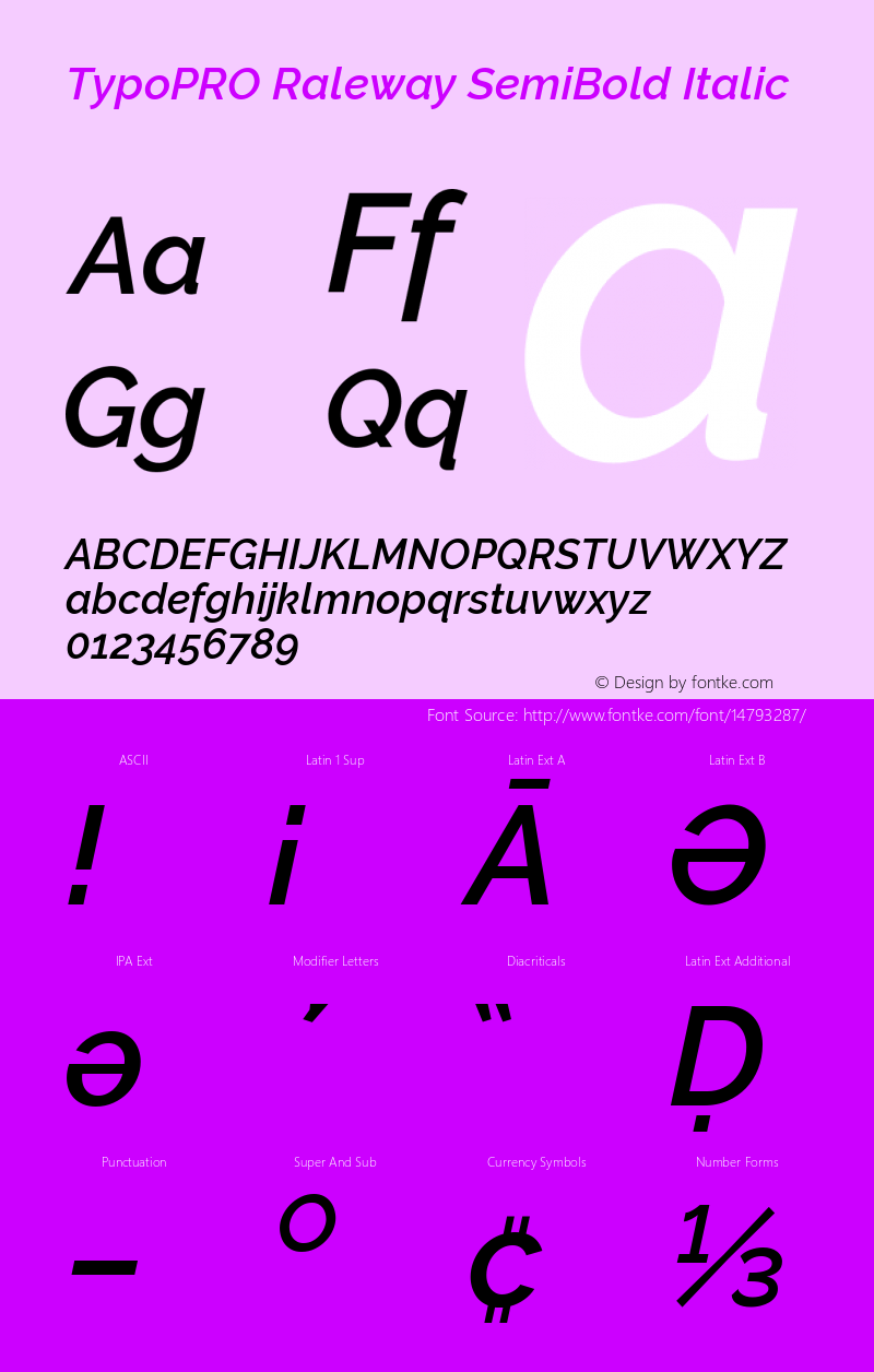 TypoPRO Raleway SemiBold Italic Version 3.000; ttfautohint (v0.96) -l 8 -r 28 -G 28 -x 14 -w 