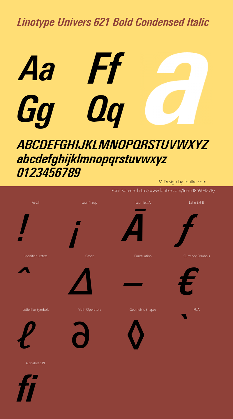 Linotype Univers 621 Bold Condensed Italic Version 1.31图片样张