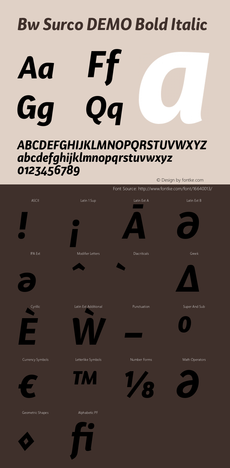 Bw Surco DEMO Bold Italic Version 1.000;PS 001.000;hotconv 1.0.88;makeotf.lib2.5.64775图片样张