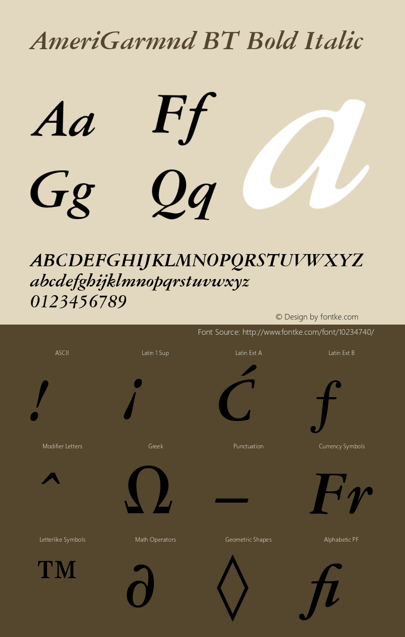 AmeriGarmnd BT Bold Italic Version 1.01 emb4-OT图片样张