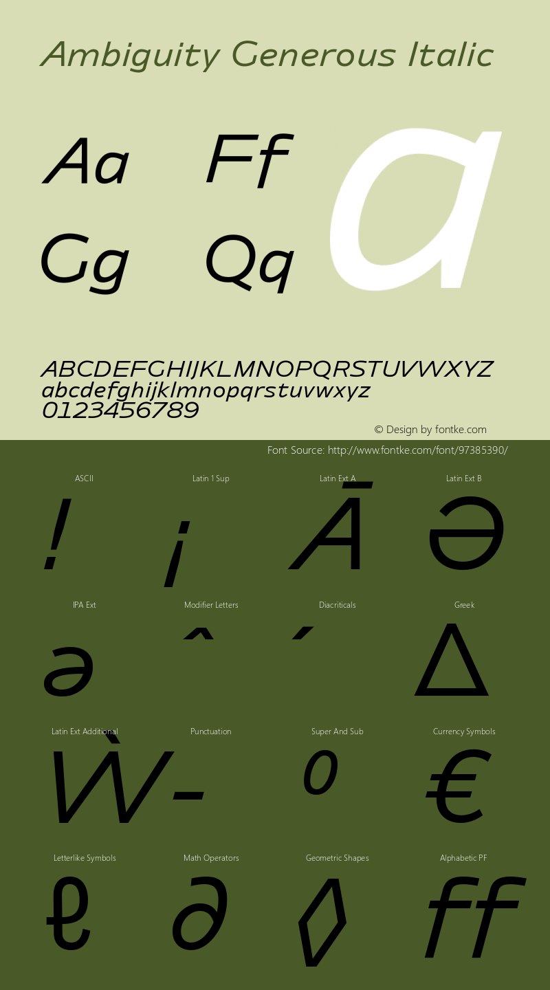 Ambiguity Generous Italic Version 1.00,图片样张