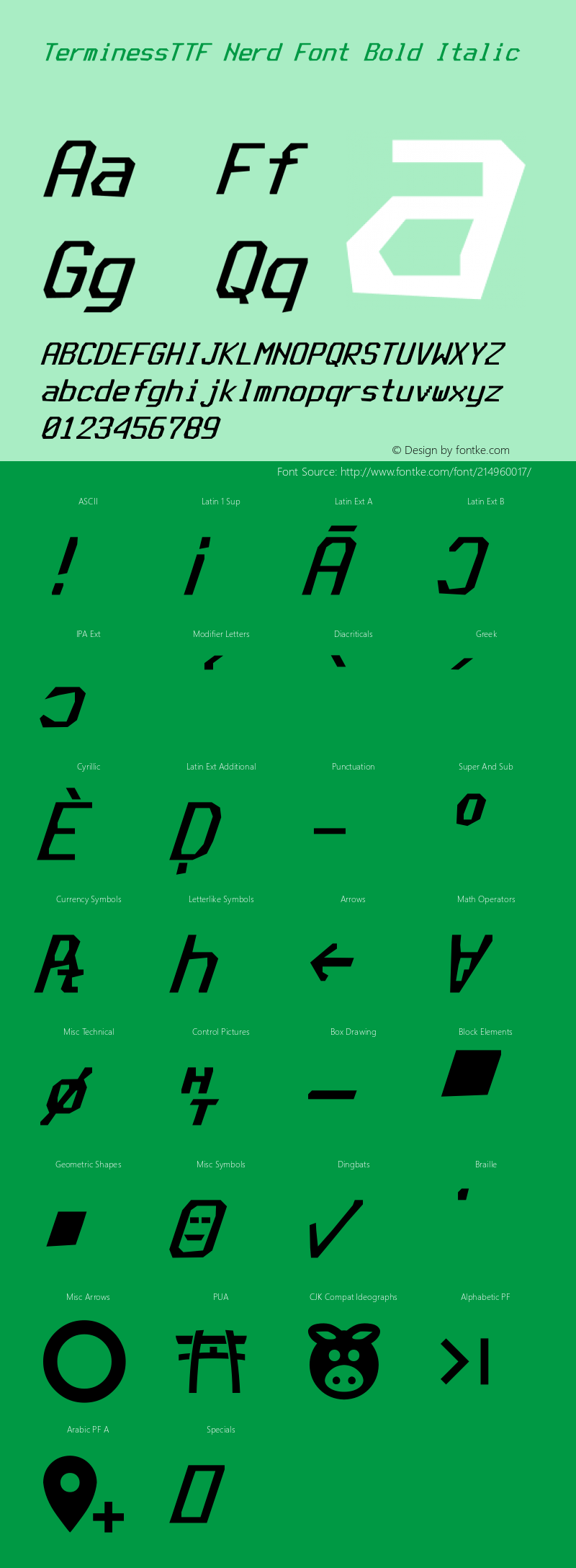 Terminess (TTF) Bold Italic Nerd Font Complete Version 4.40.1;Nerd Fonts 2.1.0图片样张