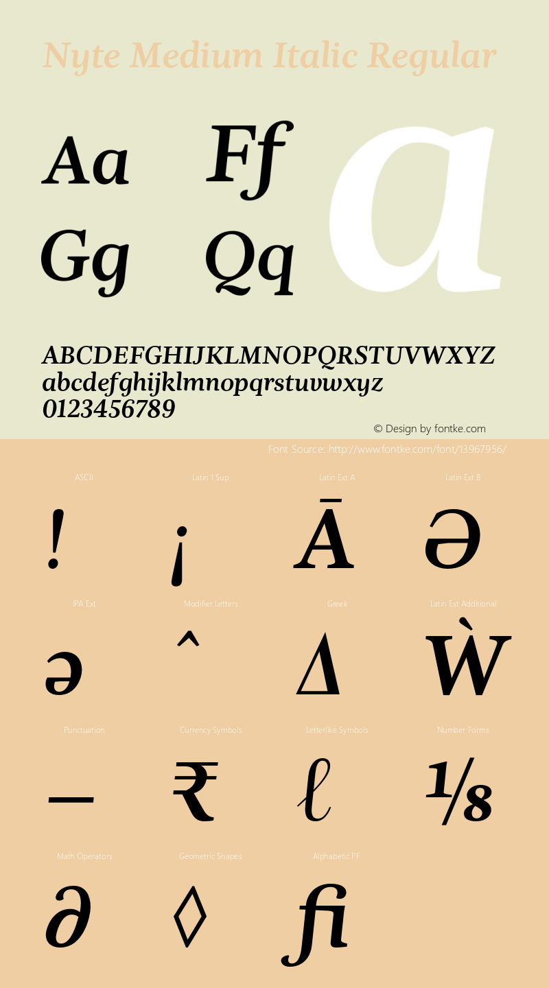 Nyte Medium Italic Regular Version 1.030;PS 001.030;hotconv 1.0.70;makeotf.lib2.5.58329图片样张