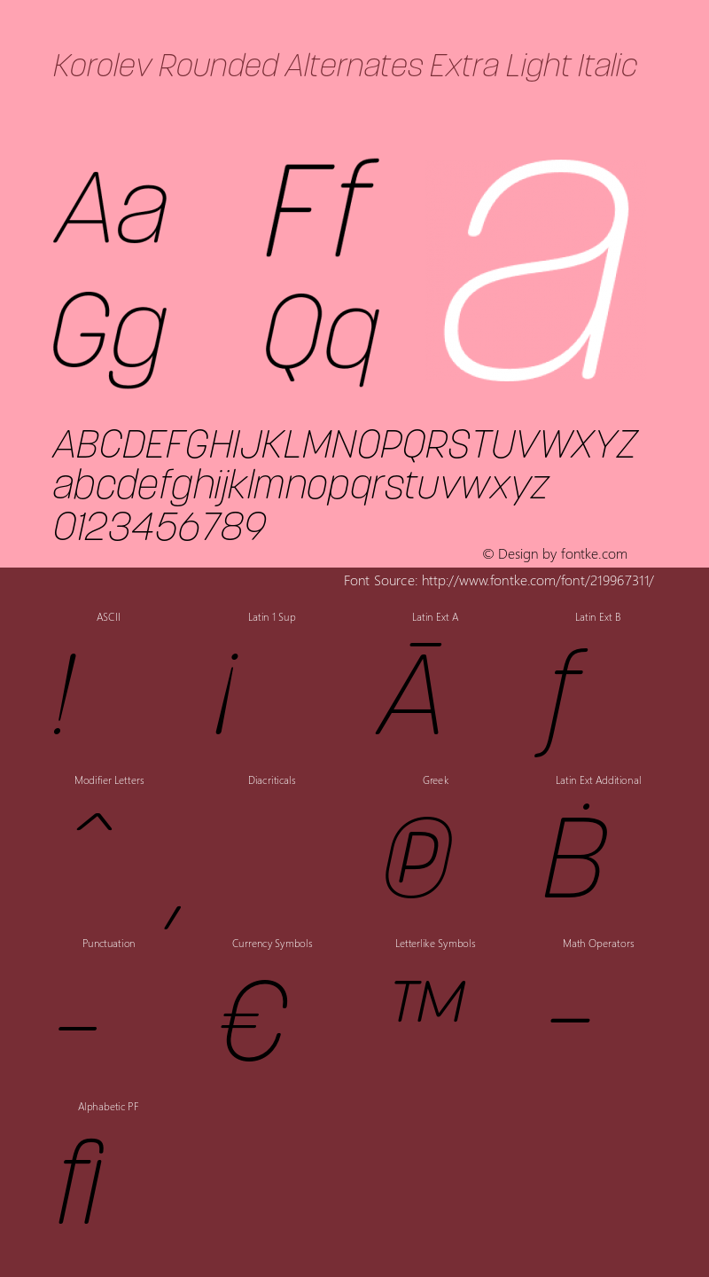 Korolev Rounded Alternates Extra Light Italic Version 2.000;hotconv 1.0.109;makeotfexe 2.5.65596图片样张