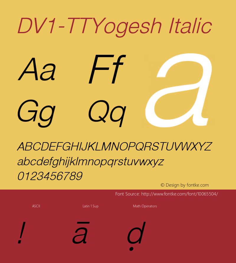 DV1-TTYogesh Italic 1.0 Fri Nov 03 14:46:59 1995图片样张