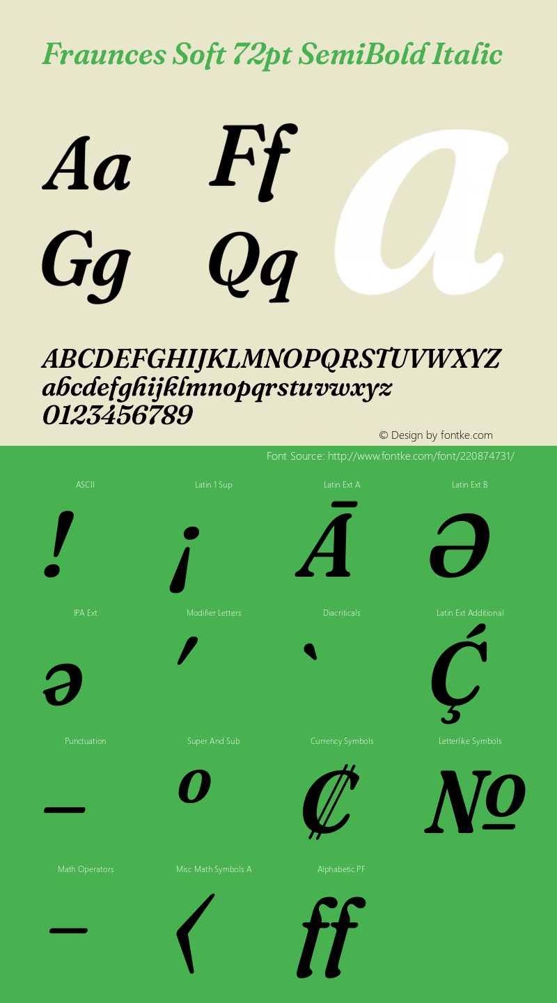 Fraunces Soft 72pt SemiBold Italic Version 1.000;[b76b70a41]图片样张