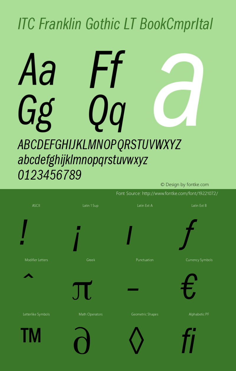 ITC Franklin Gothic LT Book Compressed Italic Version 006.000图片样张