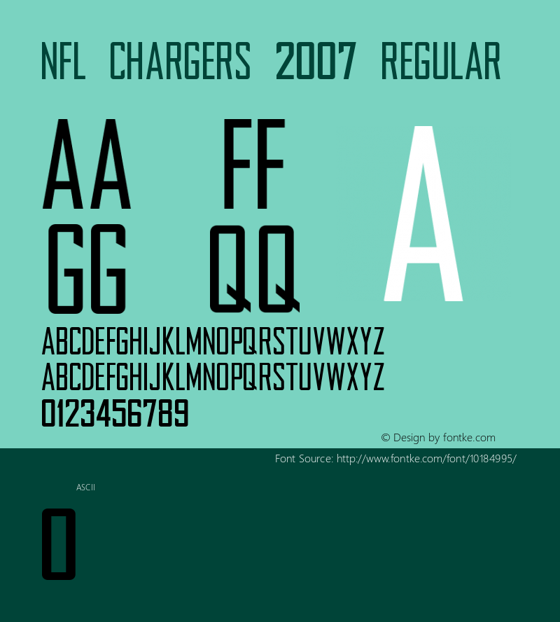 NFL Chargers 2007 Regular Macromedia Fontographer 4.1 3/17/2007图片样张