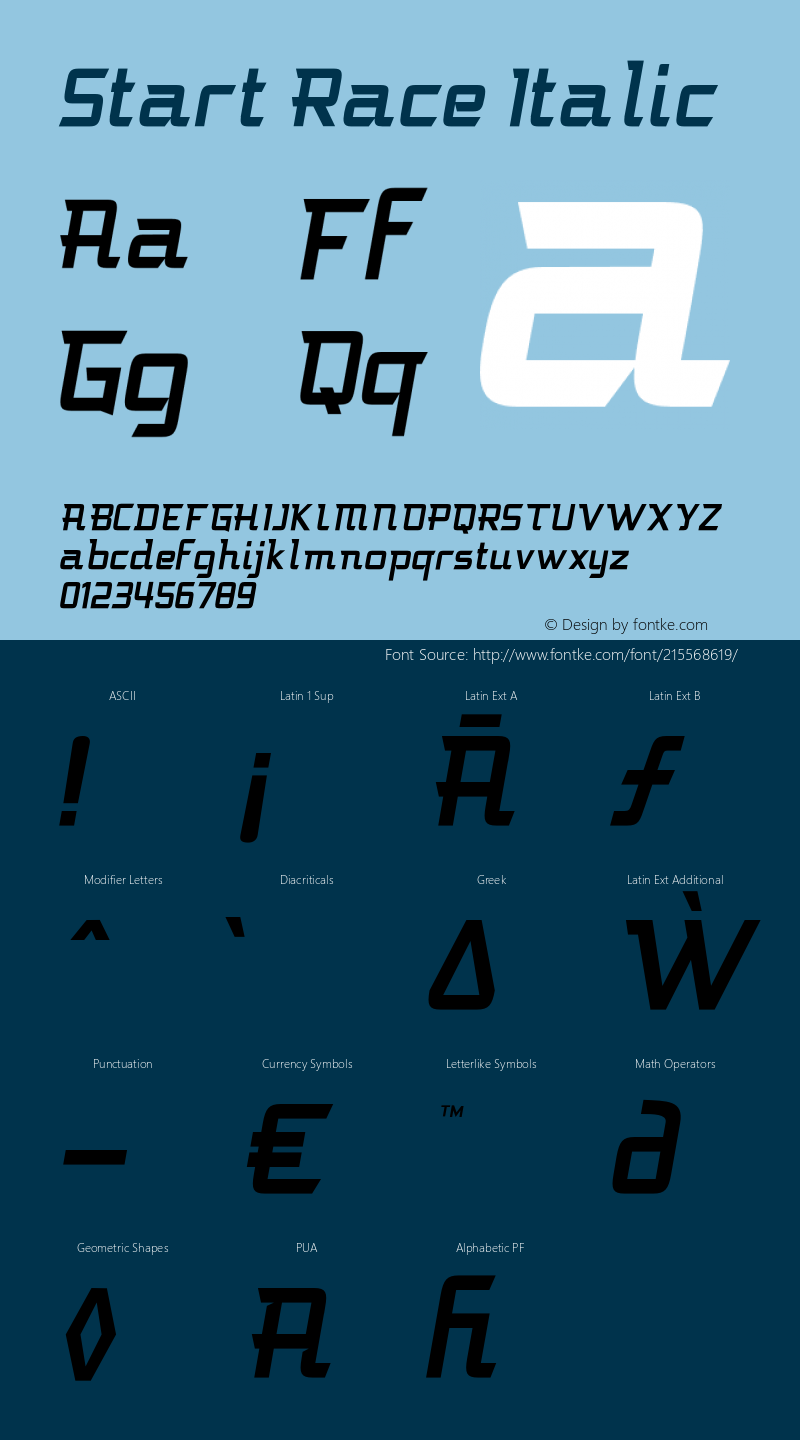 Start Race Italic Version 1.000;hotconv 1.0.109;makeotfexe 2.5.65596图片样张