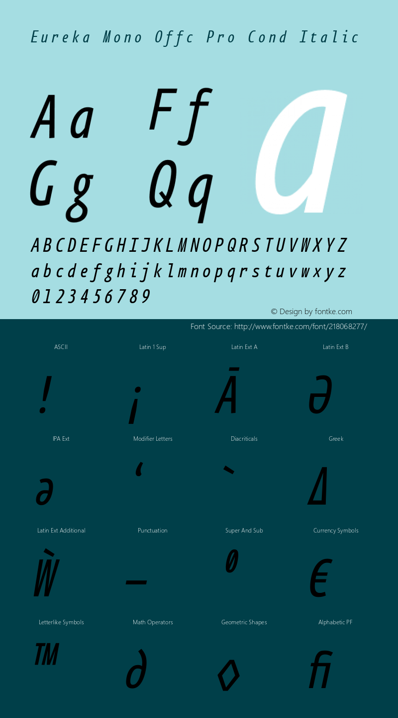 Eureka Mono Offc Pro Cond Italic Version 7.504; 2011; Build 1020图片样张