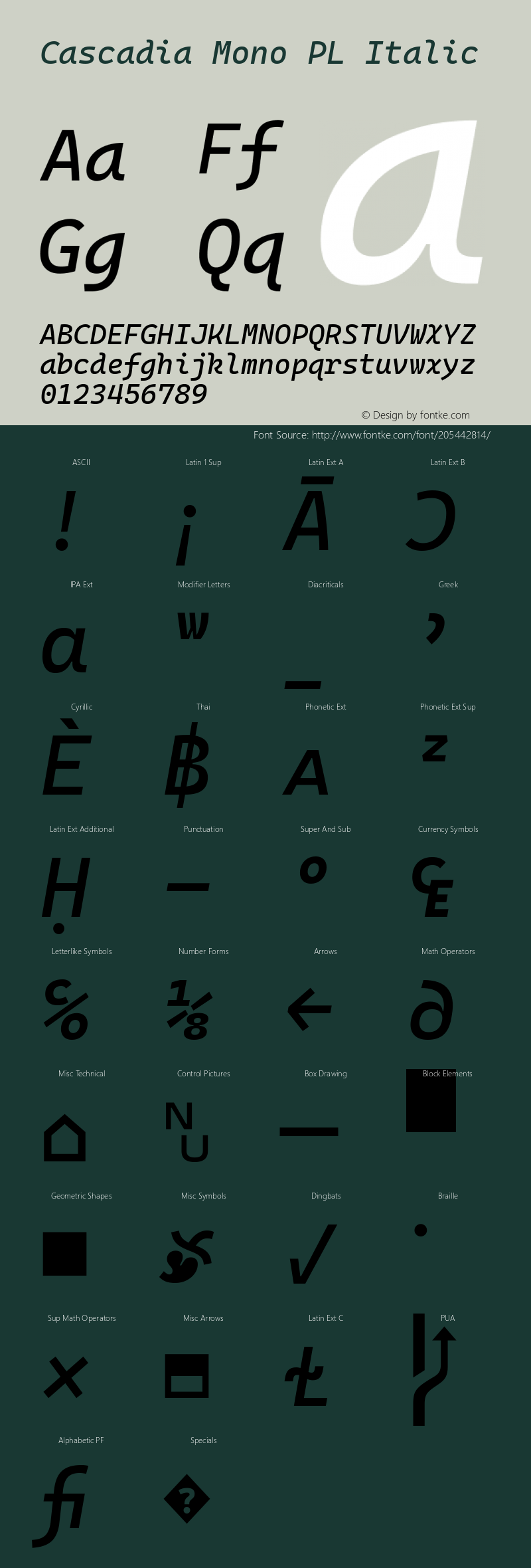 Cascadia Mono PL Italic Version 2111.001; ttfautohint (v1.8.4)图片样张