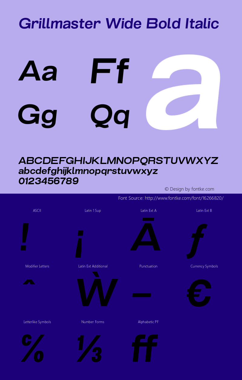 Grillmaster Wide Bold Italic Version 1.000图片样张