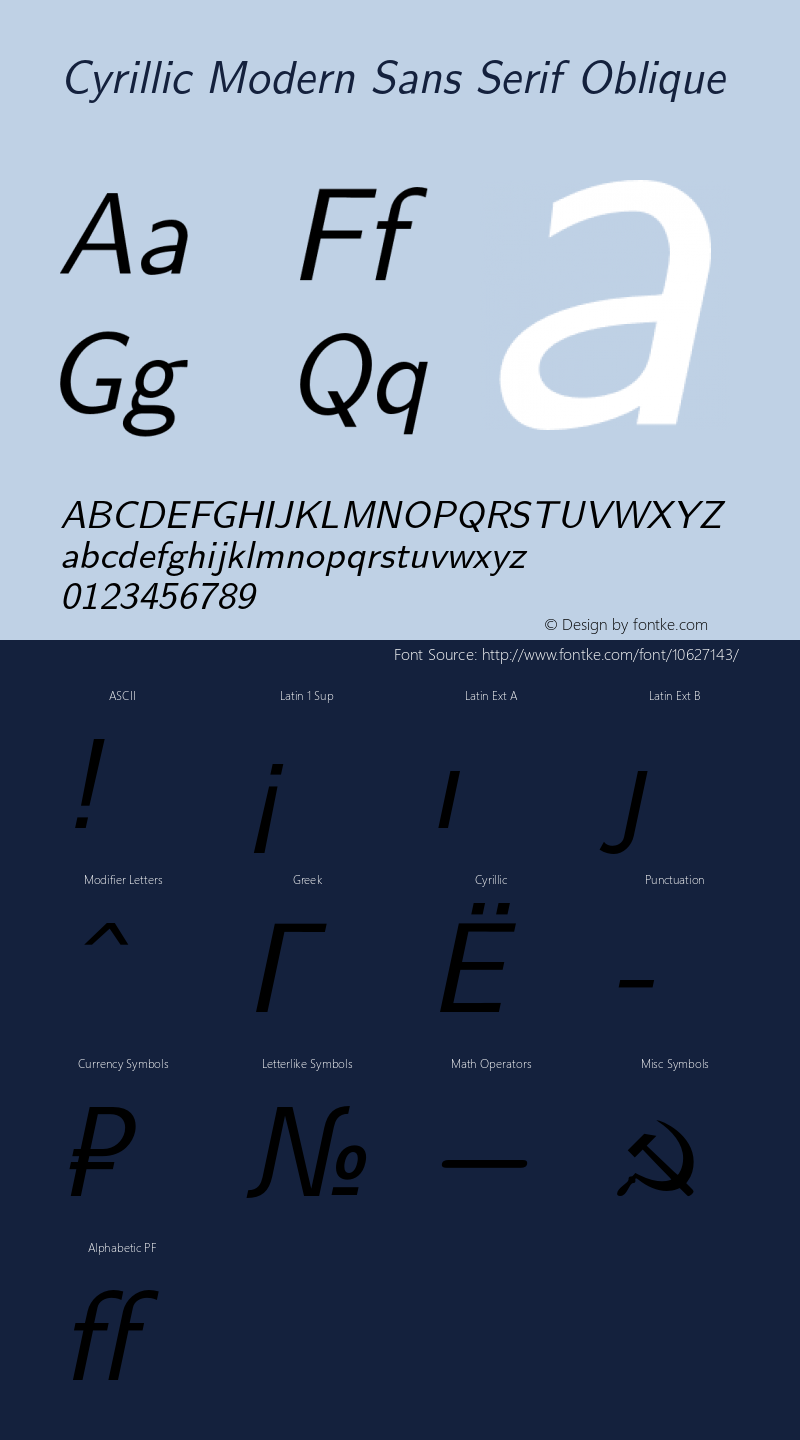 Cyrillic Modern Sans Serif Oblique Version 4.002图片样张