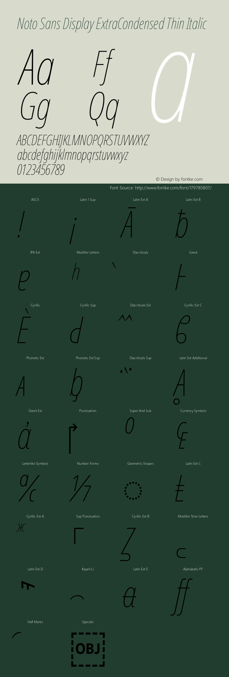 Noto Sans Display ExtraCondensed Thin Italic Version 2.002; ttfautohint (v1.8.2)图片样张