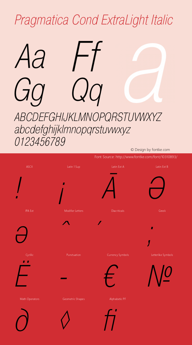 Pragmatica Cond ExtraLight Italic Version 1.000;PS 001.001;hotconv 1.0.38图片样张