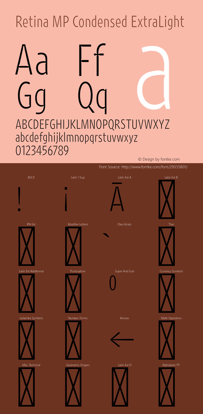 RetinaMPCondensed-ExtraLight Version 1.001;PS 1.000;hotconv 16.6.51;makeotf.lib2.5.65220图片样张