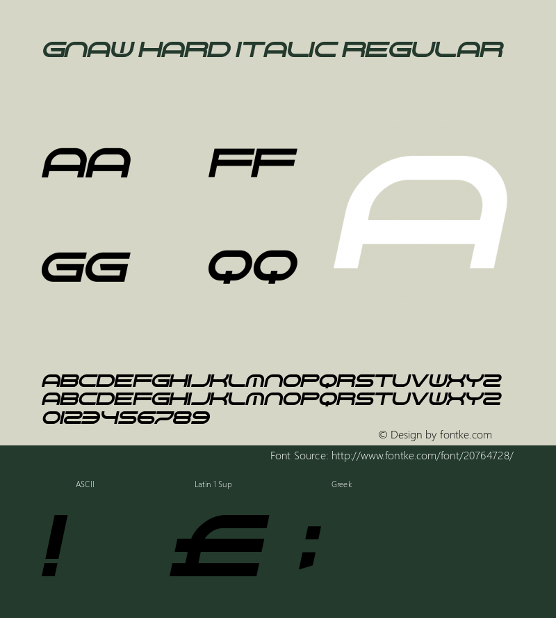 Gnaw Hard Italic Version 1.00 January 12, 2014, initial release图片样张