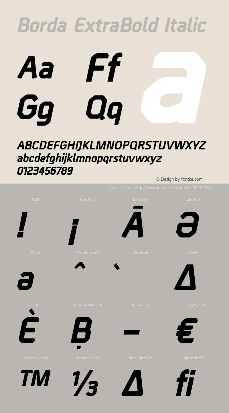 Borda ExtraBold Italic Version 001.004 January 2020图片样张