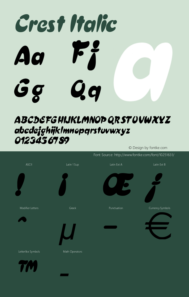 Crest Italic Altsys Fontographer 4.1 5/27/96图片样张