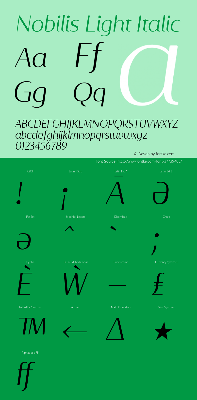 Nobilis Light Italic Version 1.001 | wf-rip DC20180430图片样张