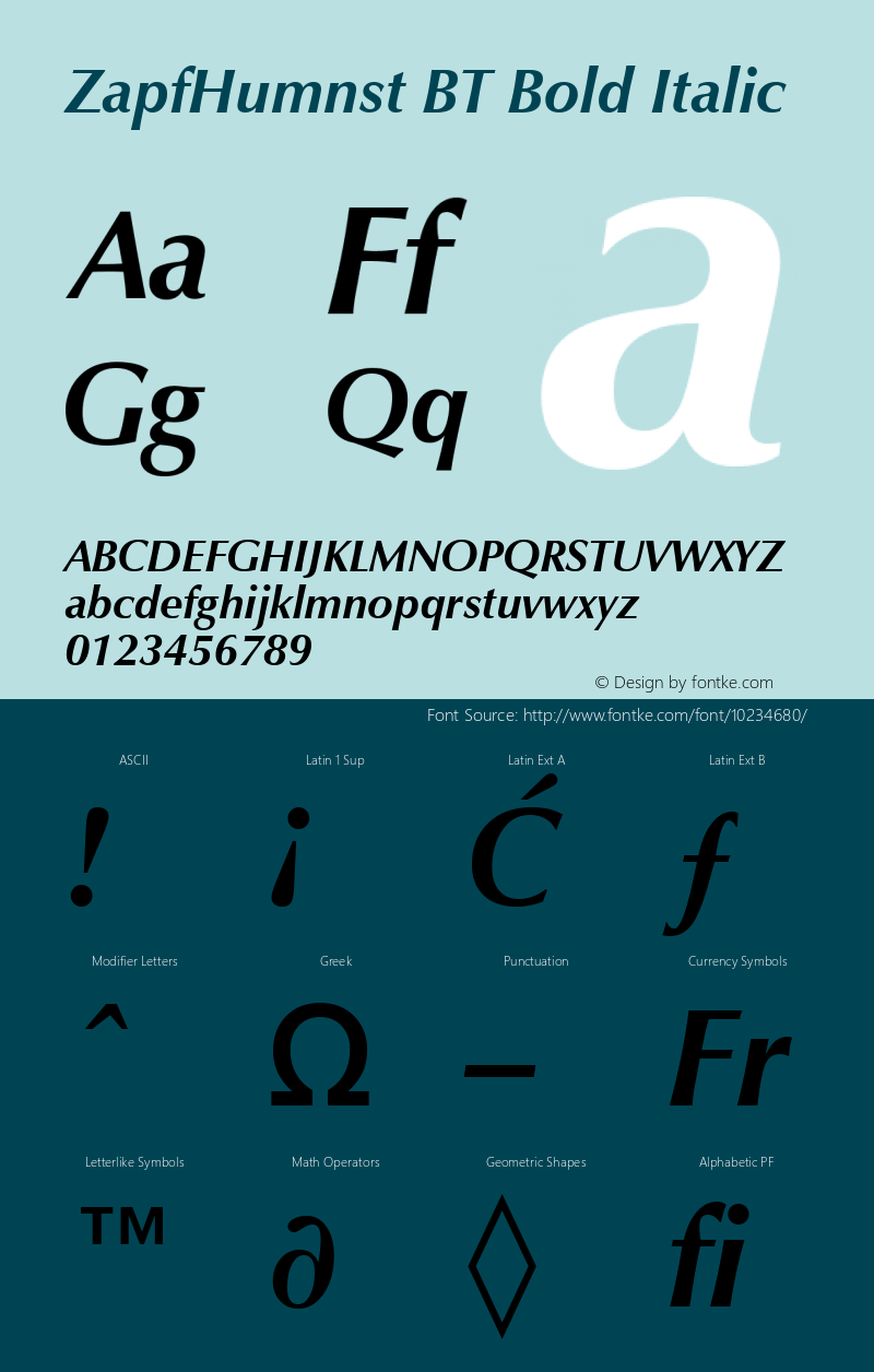 ZapfHumnst BT Bold Italic Version 1.01 emb4-OT图片样张