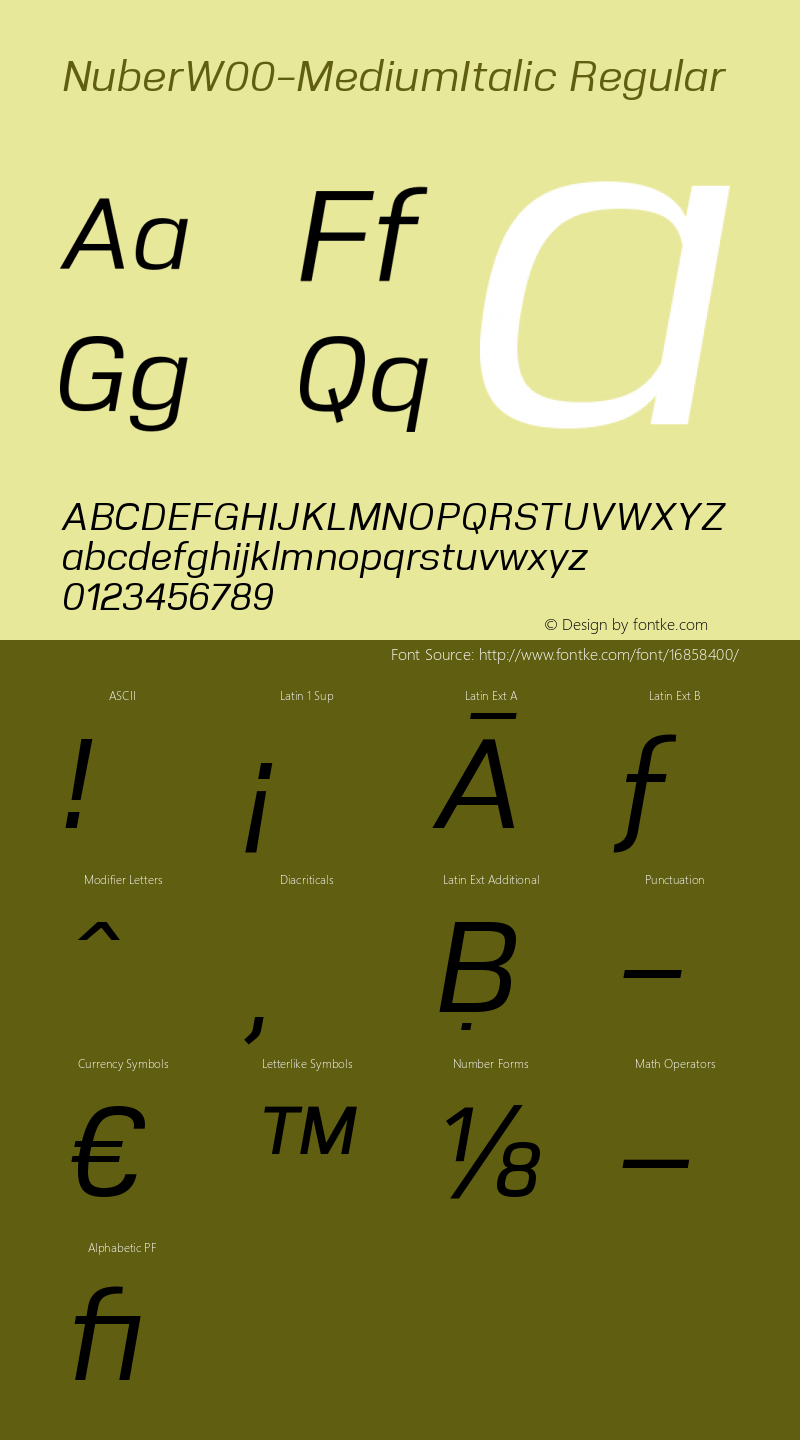 NuberW00-MediumItalic Regular Version 1.00图片样张