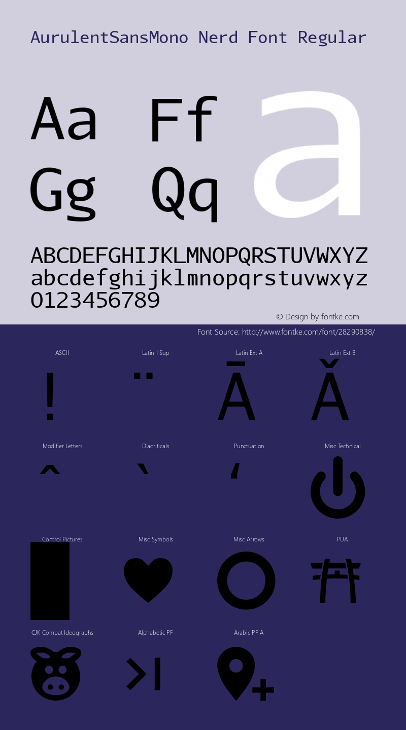 AurulentSansMono-Regular Nerd Font Complete Version 2007.05.04图片样张