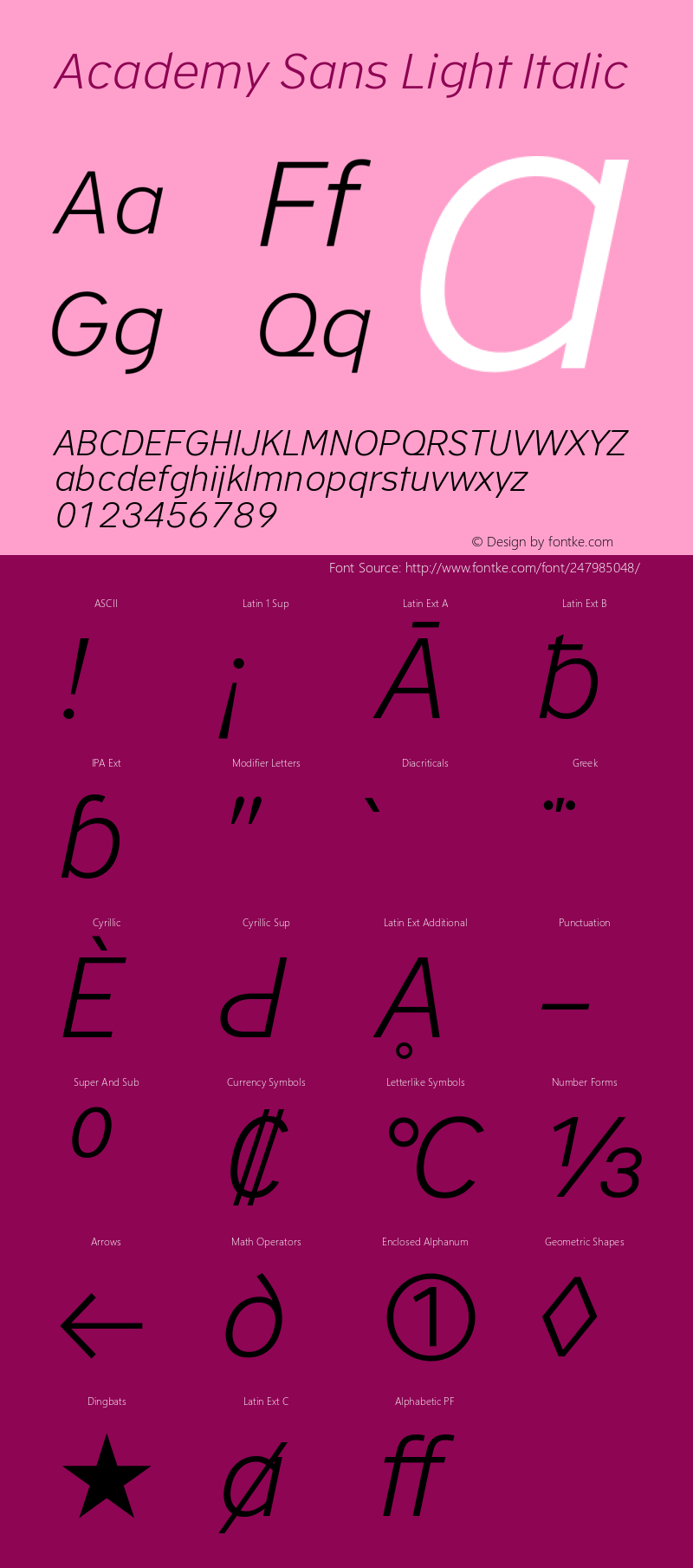 Academy Sans Light Italic Version 2.001图片样张