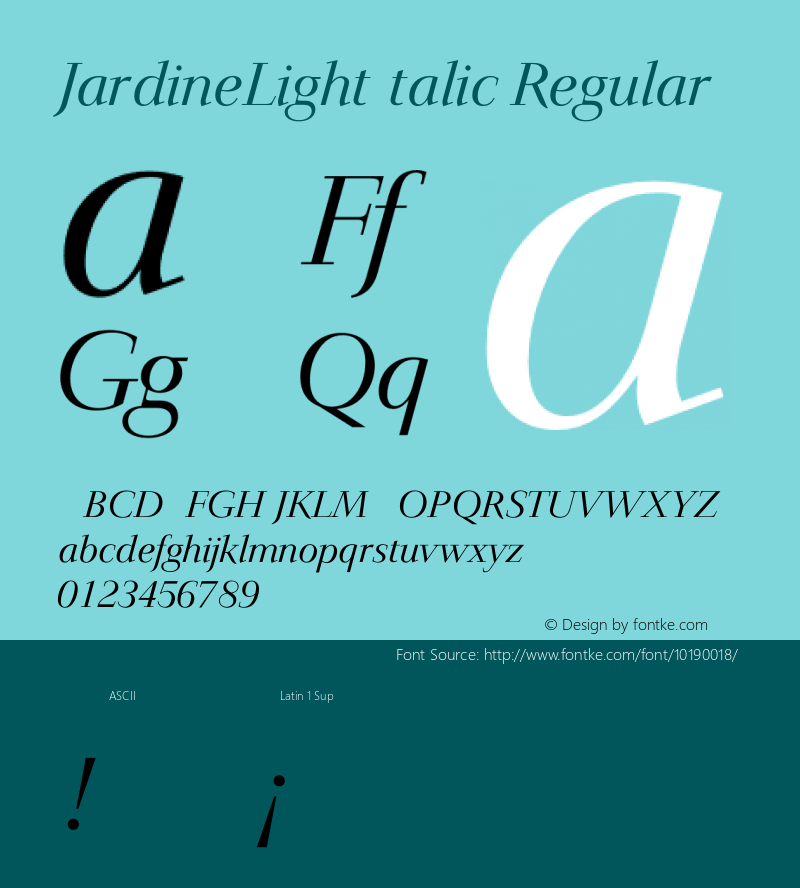 JardineLightItalic Regular August 16, 1993 v1.0图片样张